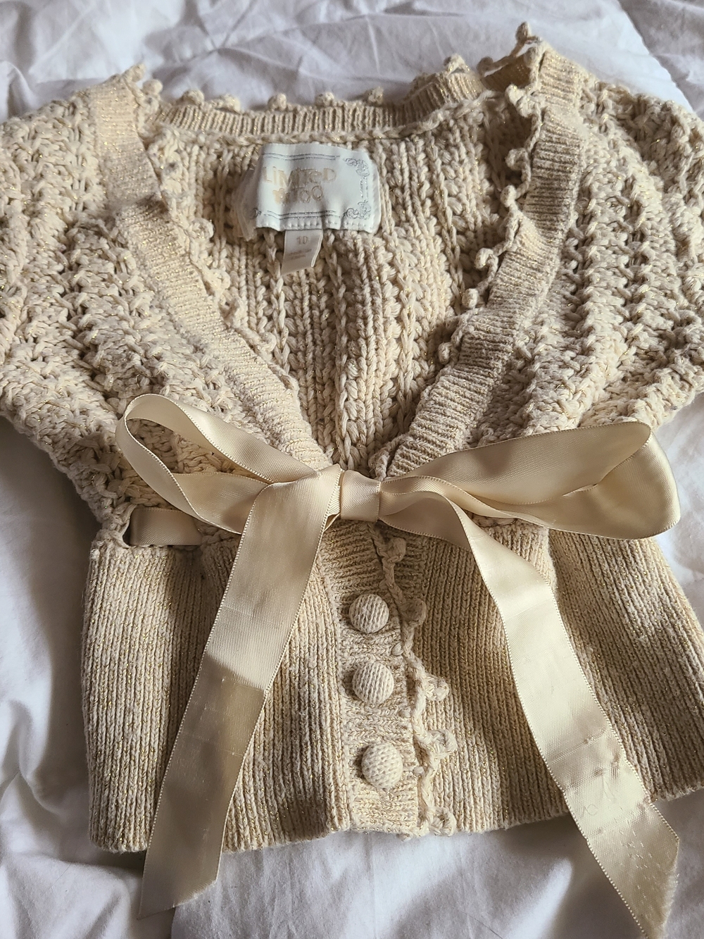 Limited Too Ivory Bow-Front Knit Cardigan